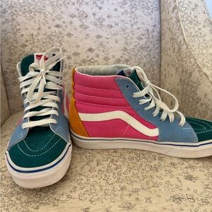 80’s/90’s vintage style suede color block vans high top sneakers, size 9